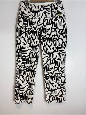 Swing Control Graphic Print Crop Pants Black White Stretch Slim Size 0